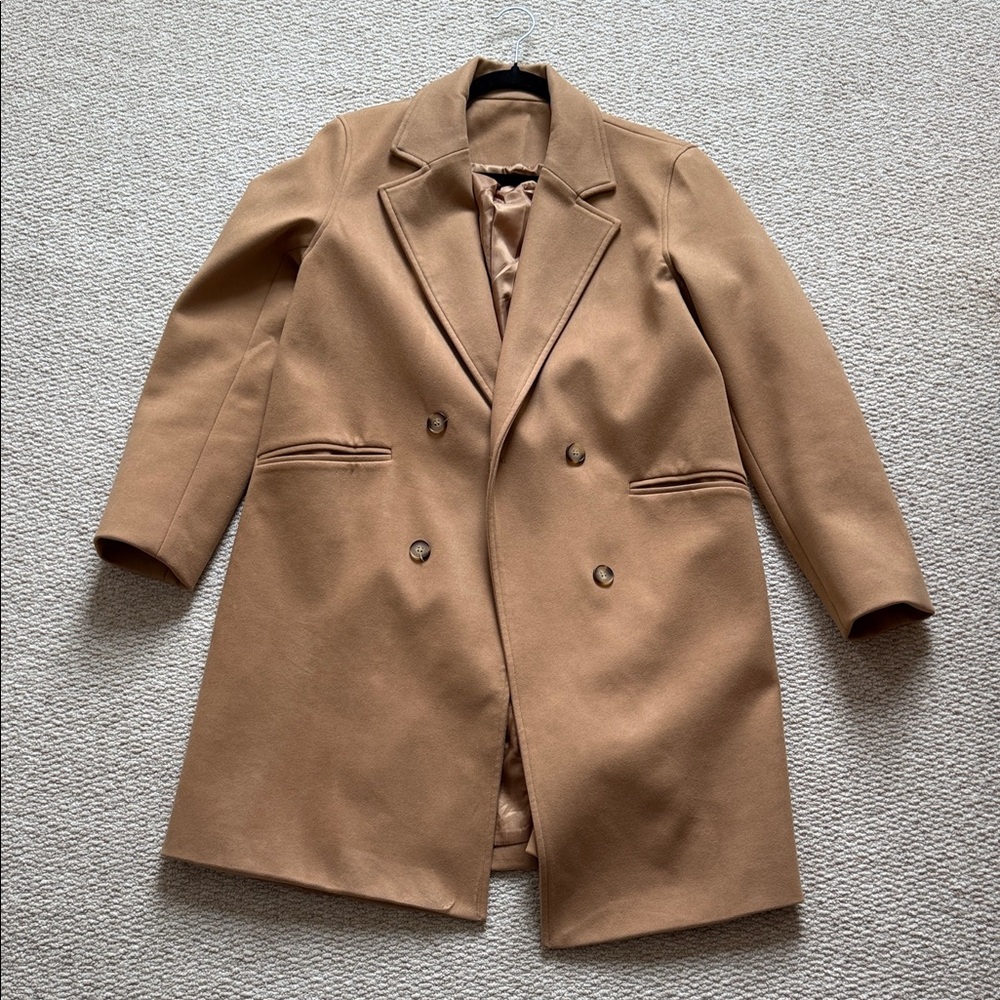 Women’s Tan Khaki Double-Breasted Top Coat / Over Coat size M